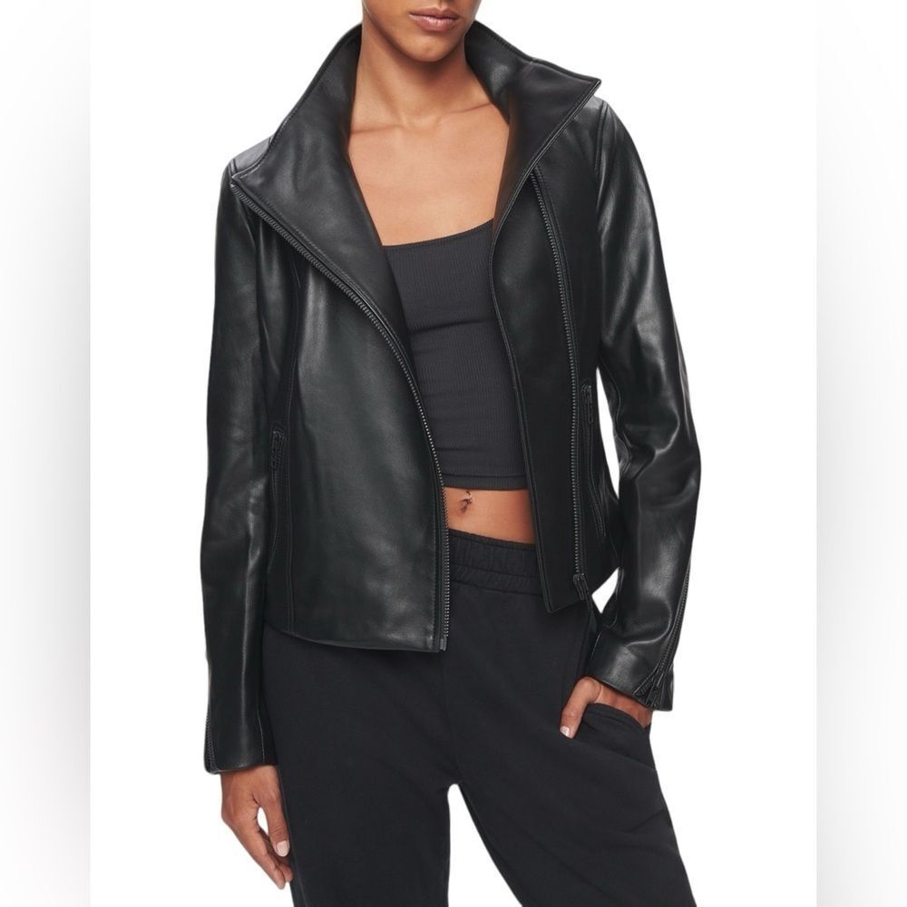 DSTLD Asymmetrical Leather Biker Modern Jacket Black Size Small